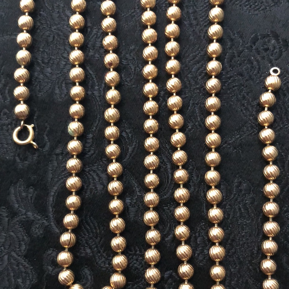 Goldtone Metallic Etched Ball Necklace 36" - Picture 3 of 4